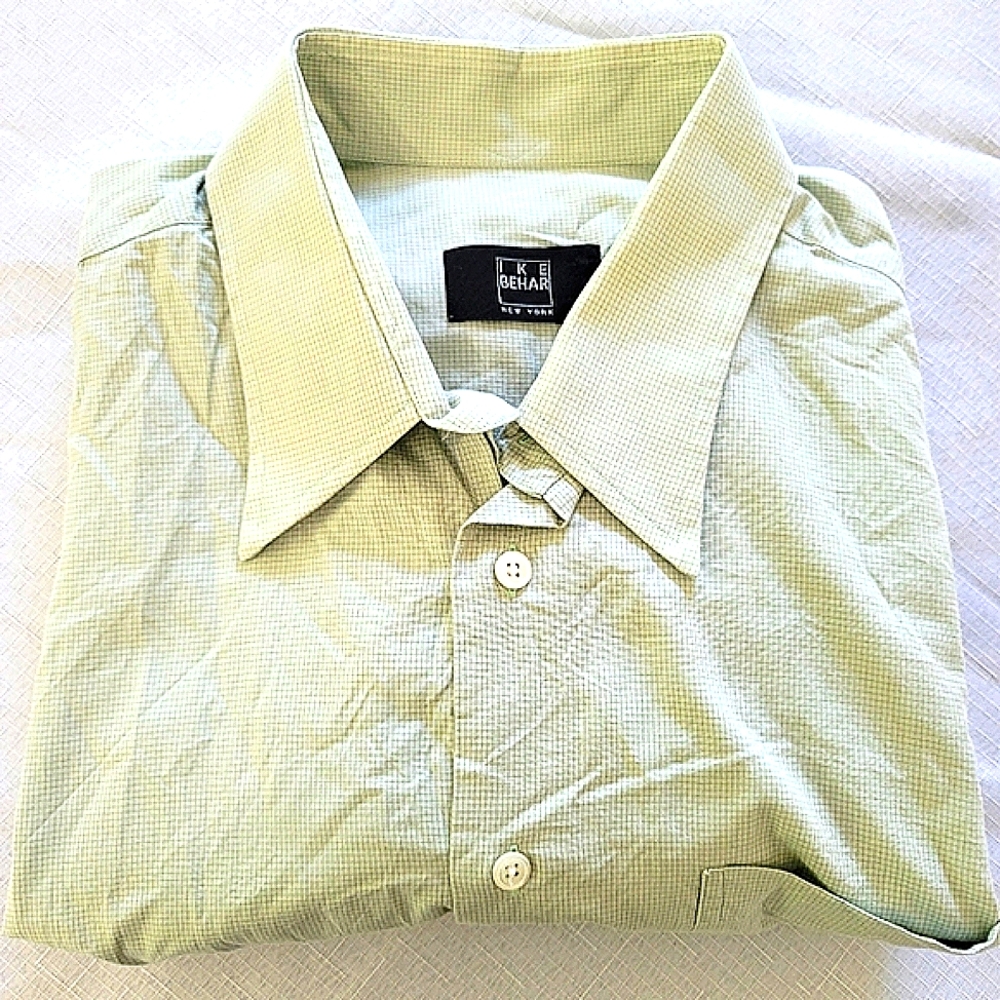 Ike Behar Green Pin Check Men's Button Up Dress Shirt 16.5 Neck 34 Sleeve NWOT